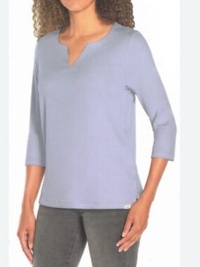 Orvis Women's Lavender-Blue Notch V-Neck Long Sleeve Tee